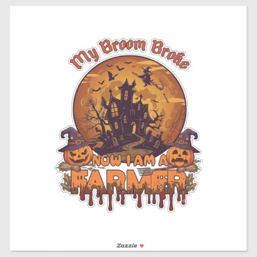 Bezem Gebroken Boer Halloween Heks Spookhuis P Sticker (Vel)