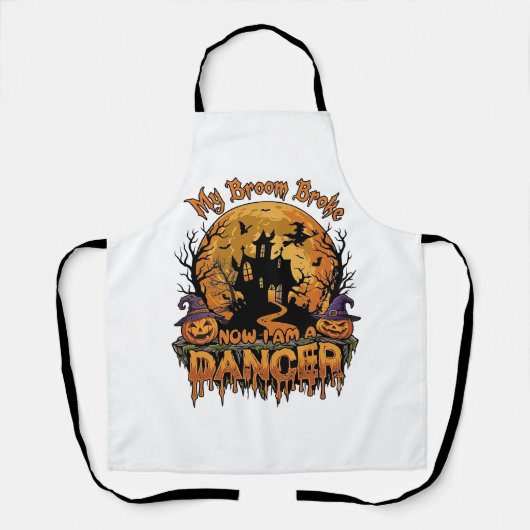 Bezem Gebroken Danser Halloween Spokenhuis Pompoen Schort (Voorkant)