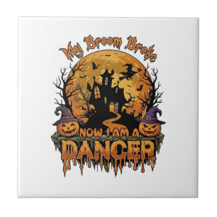Bezem Gebroken Danser Halloween Spokenhuis Pompoen Tegeltje