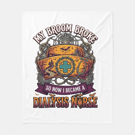 Bezem Gebroken Dialyse Verpleegster Halloween Muts Fleece Deken (Voorkant)