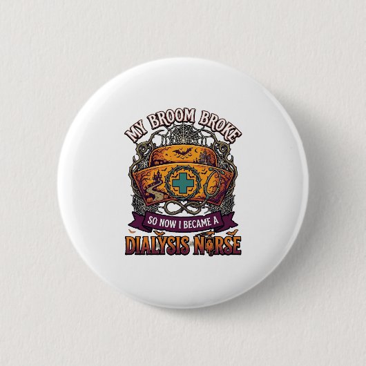 Bezem Gebroken Dialyse Verpleegster Halloween Muts Ronde Button 5,7 Cm (Voorkant)