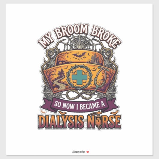 Bezem Gebroken Dialyse Verpleegster Halloween Muts Sticker (Vel)