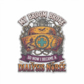 Bezem Gebroken Dialyse Verpleegster Halloween Muts Sticker (Voorkant)
