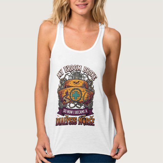 Bezem Gebroken Dialyse Verpleegster Halloween Muts Tanktop (Voorkant)