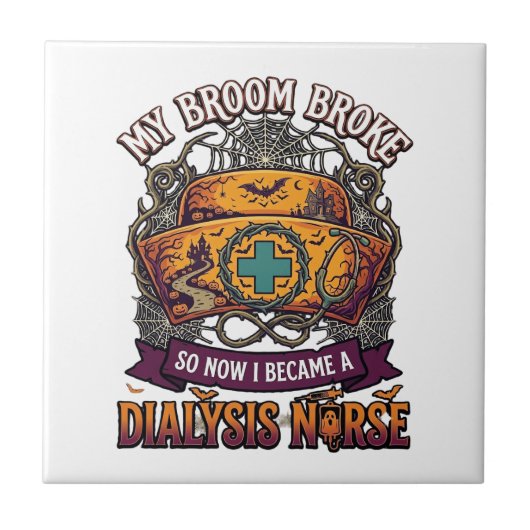 Bezem Gebroken Dialyse Verpleegster Halloween Muts Tegeltje (Voorkant)