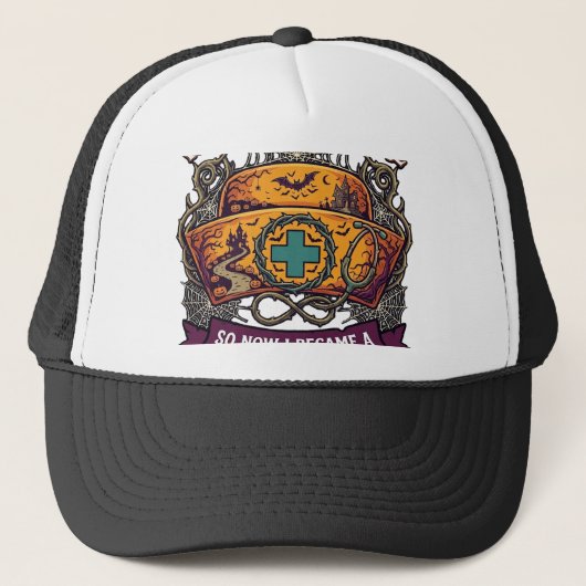 Bezem Gebroken Dialyse Verpleegster Halloween Muts Trucker Pet (Voorkant)