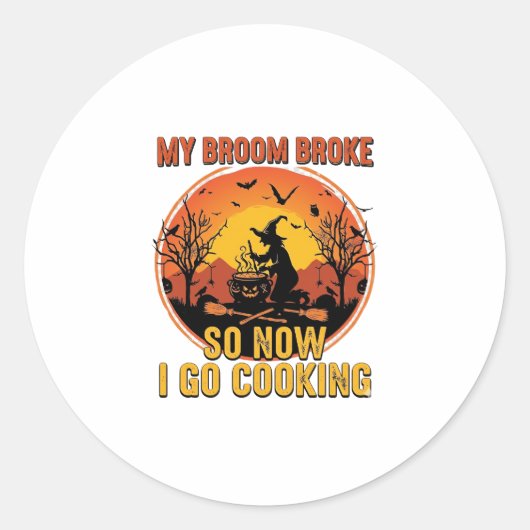 Bezem Gebroken Dus Nu Koken Halloween_1 Ronde Sticker (Voorkant)