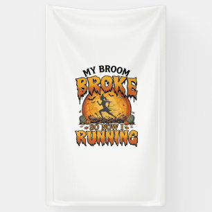Bezem Gebroken Dus Nu Rennen Halloween Heks Maan_1 Spandoek