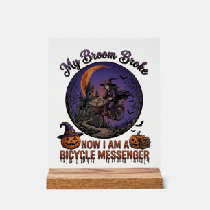 Bezem Gebroken Fiets Koerier Heks Halloween Maan Acryl Bord