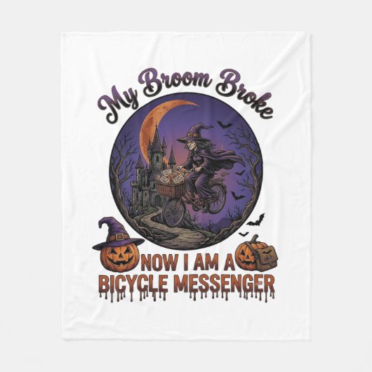 Bezem Gebroken Fiets Koerier Heks Halloween Maan Fleece Deken (Voorkant)