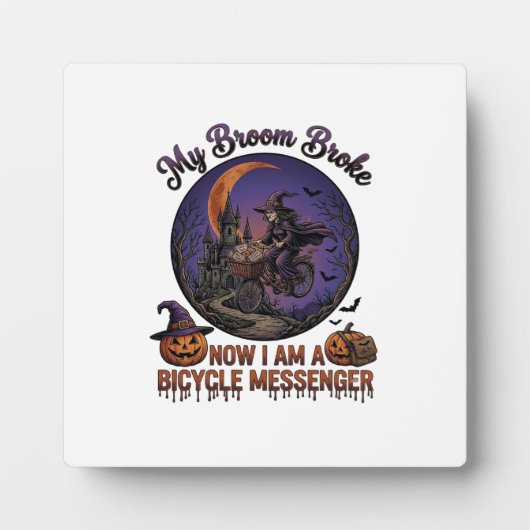 Bezem Gebroken Fiets Koerier Heks Halloween Maan Fotoplaat (Voorkant)
