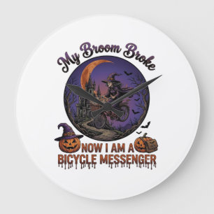 Bezem Gebroken Fiets Koerier Heks Halloween Maan Grote Klok