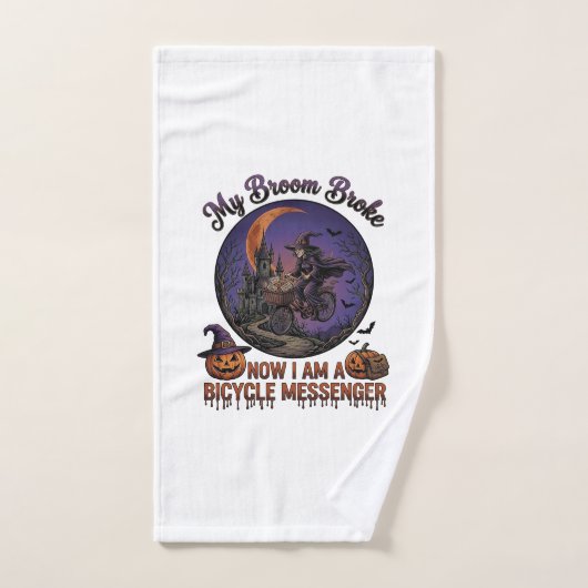 Bezem Gebroken Fiets Koerier Heks Halloween Maan Handdoek (Handdoek)