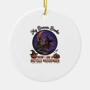 Bezem Gebroken Fiets Koerier Heks Halloween Maan Keramisch Ornament