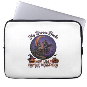 Bezem Gebroken Fiets Koerier Heks Halloween Maan Laptop Sleeve