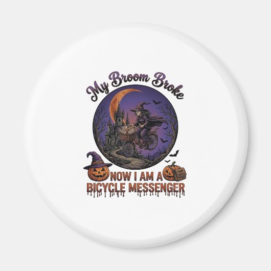 Bezem Gebroken Fiets Koerier Heks Halloween Maan Magneet (Voorkant)