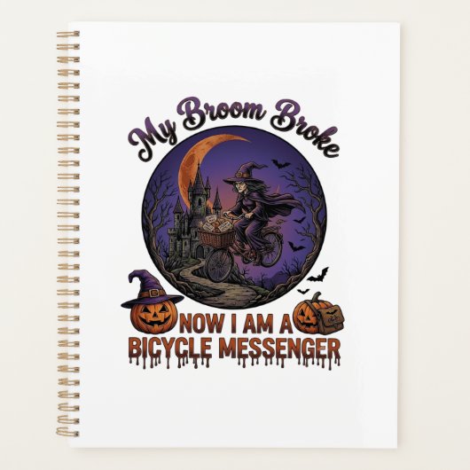 Bezem Gebroken Fiets Koerier Heks Halloween Maan Planner (Voorkant)
