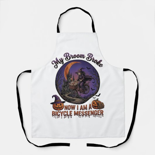 Bezem Gebroken Fiets Koerier Heks Halloween Maan Schort (Voorkant)