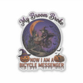 Bezem Gebroken Fiets Koerier Heks Halloween Maan Sticker (Voorkant)