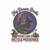 Bezem Gebroken Fiets Koerier Heks Halloween Maan Sticker (Voorkant)