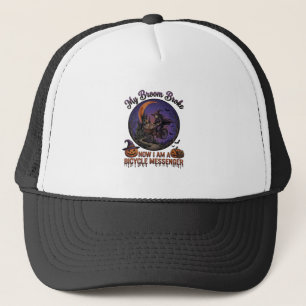 Bezem Gebroken Fiets Koerier Heks Halloween Maan Trucker Pet