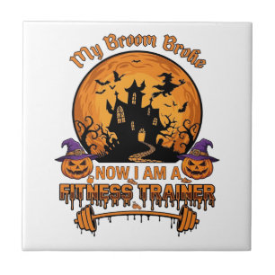 Bezem Gebroken Halloween Fitness Trainer Hekserij Tegeltje
