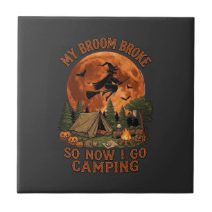 Bezem Gebroken Halloween Heks Kampeer Tent Kampvuu Tegeltje
