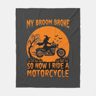 Bezem Gebroken Halloween Heks Motorfiets Vleermuiz Fleece Deken