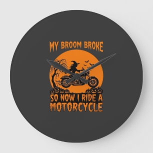 Bezem Gebroken Halloween Heks Motorfiets Vleermuiz Grote Klok