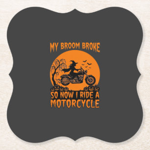 Bezem Gebroken Halloween Heks Motorfiets Vleermuiz Kartonnen Onderzetters