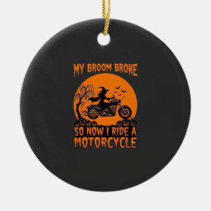 Bezem Gebroken Halloween Heks Motorfiets Vleermuiz Keramisch Ornament