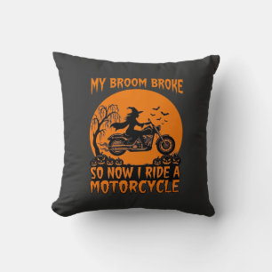 Bezem Gebroken Halloween Heks Motorfiets Vleermuiz Kussen