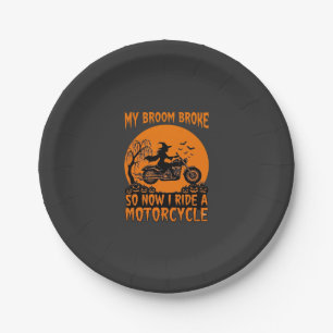 Bezem Gebroken Halloween Heks Motorfiets Vleermuiz Papieren Bordje