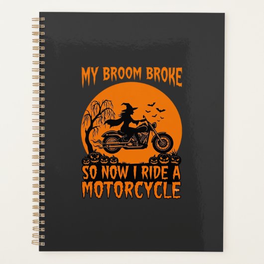 Bezem Gebroken Halloween Heks Motorfiets Vleermuiz Planner (Voorkant)