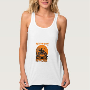 Bezem Gebroken Halloween Heks Motorfiets Vleermuiz Tanktop