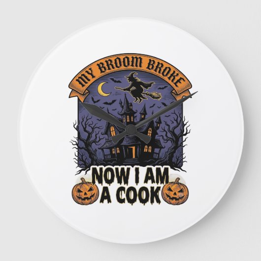 Bezem Gebroken Heks Halloween Kook Puns_1 Grote Klok (Voorkant)