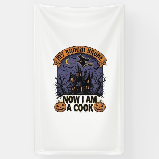 Bezem Gebroken Heks Halloween Kook Puns_1 Spandoek (Verticaal)