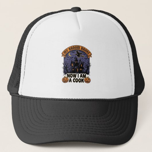 Bezem Gebroken Heks Halloween Kook Puns_1 Trucker Pet (Voorkant)