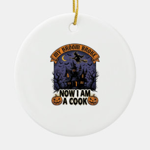 Bezem Gebroken Heks Halloween Kook Straf_1 Keramisch Ornament