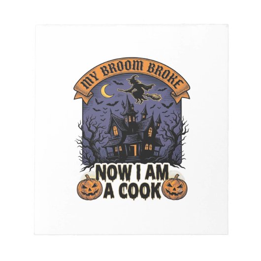 Bezem Gebroken Heks Halloween Kook Straf_1 Notitieblok (Voorkant)