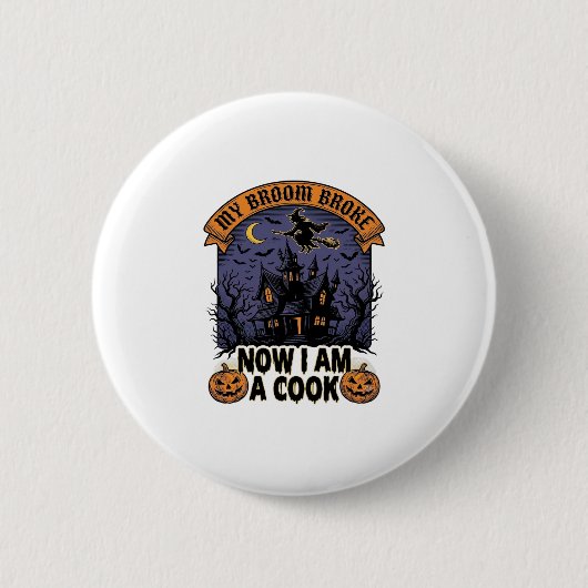 Bezem Gebroken Heks Halloween Kook Straf_1 Ronde Button 5,7 Cm (Voorkant)