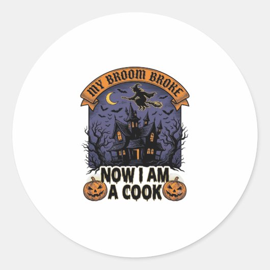 Bezem Gebroken Heks Halloween Kook Straf_1 Ronde Sticker (Voorkant)