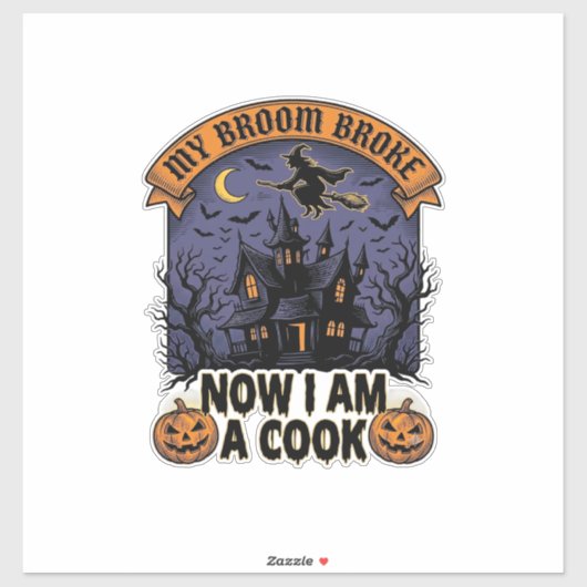 Bezem Gebroken Heks Halloween Kook Straf_1 Sticker (Vel)