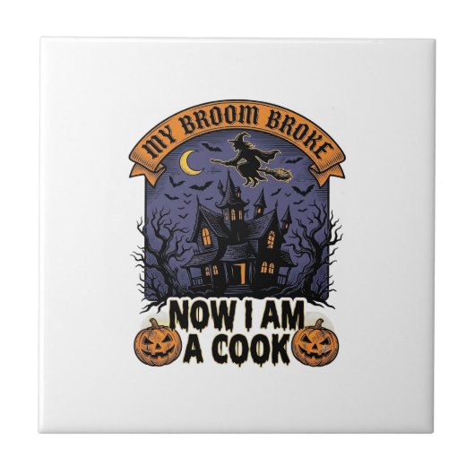 Bezem Gebroken Heks Halloween Kook Straf_1 Tegeltje (Voorkant)