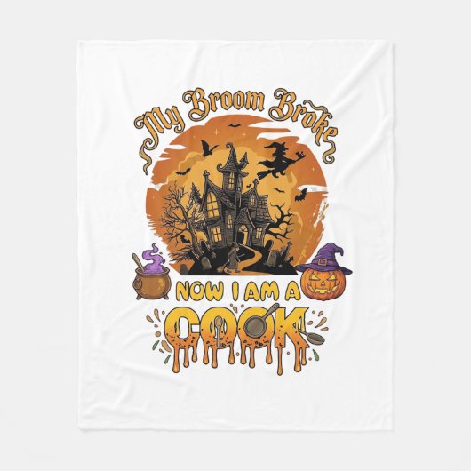 Bezem Gebroken Kok Halloween Spokenhuis Ketel Fleece Deken (Voorkant)