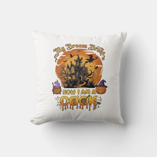 Bezem Gebroken Kok Halloween Spokenhuis Ketel Kussen (Voorkant)