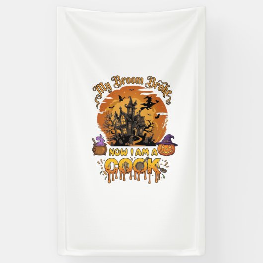 Bezem Gebroken Kok Halloween Spokenhuis Ketel Spandoek (Verticaal)