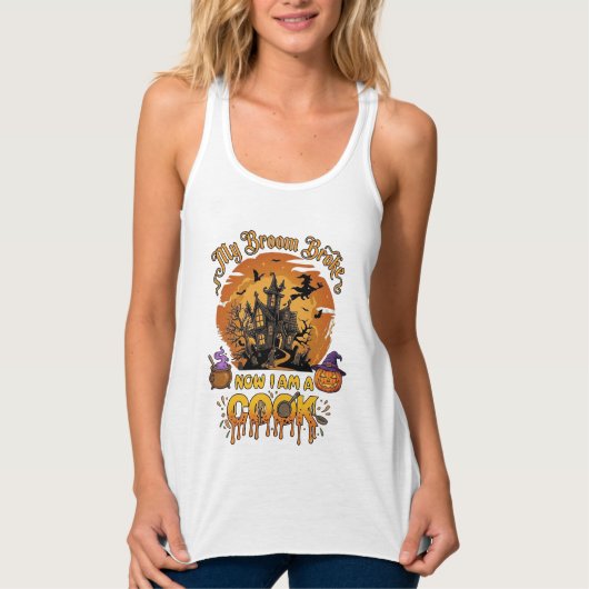 Bezem Gebroken Kok Halloween Spokenhuis Ketel  Tanktop (Voorkant)