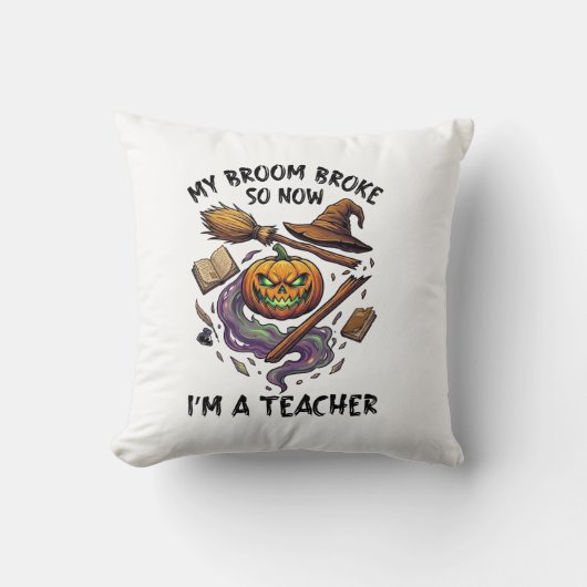 Bezem Gebroken Leraar Halloween Pompoen Heksenhoed Kussen (Voorkant)