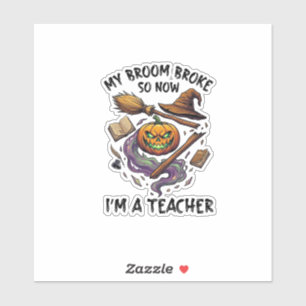 Bezem Gebroken Leraar Halloween Pompoen Heksenhoed Sticker